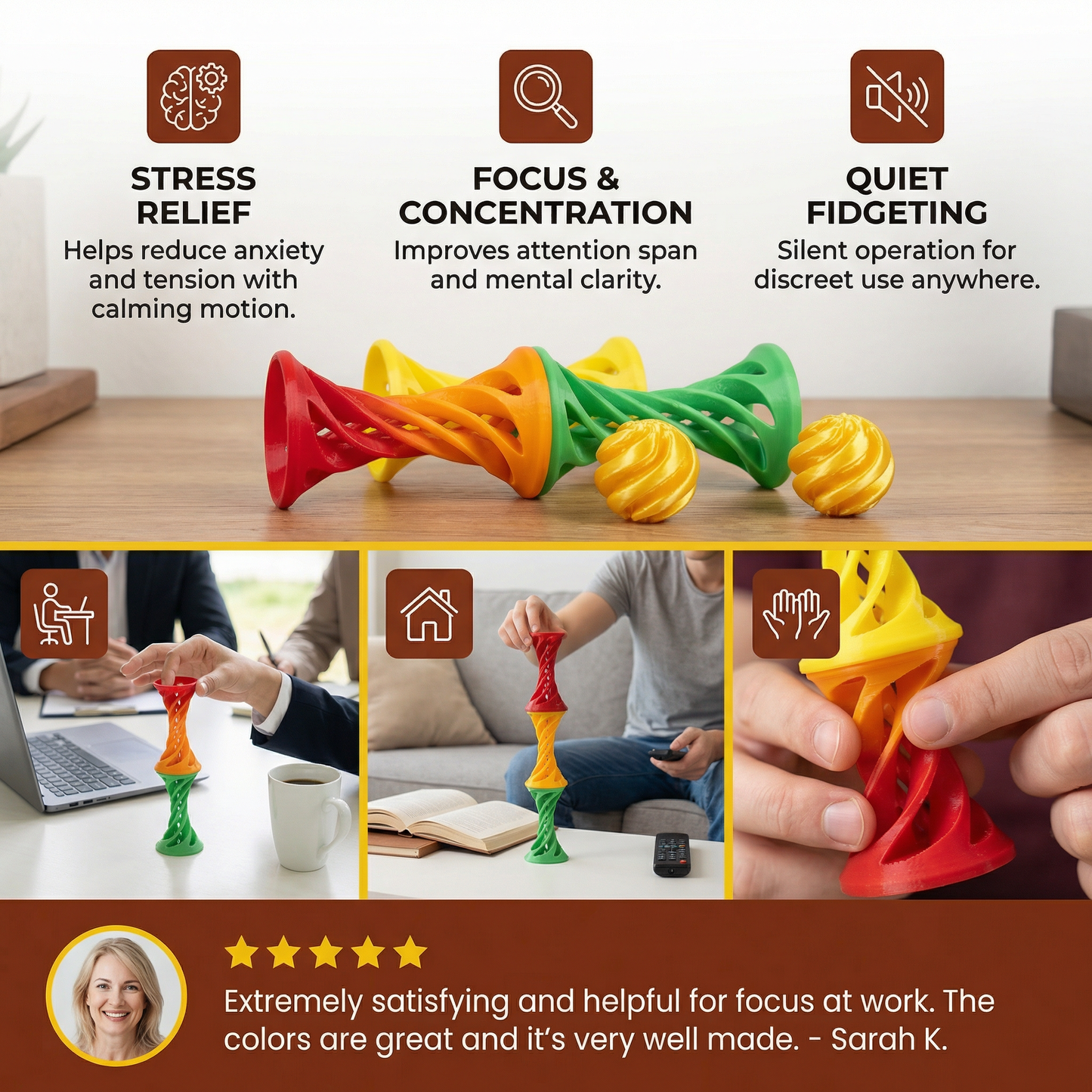 3D Printed Spiral Fidget Toy – Satisfying Rotating Desk Toy for Stress Relief & Focus