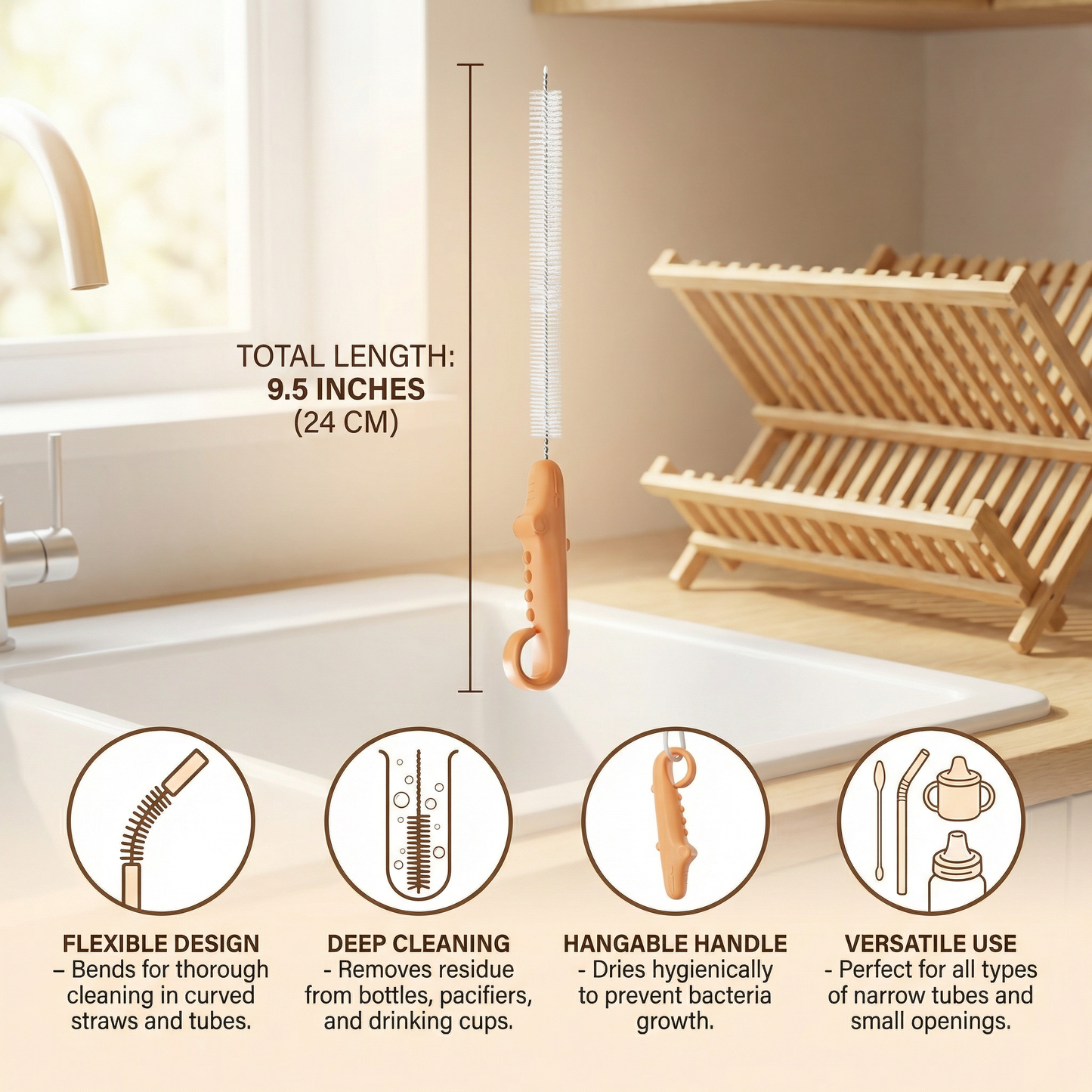 Flexible Straw Cleaning Brush – Long Tube Cleaner for Bottles, Pacifiers & Drinking Cups