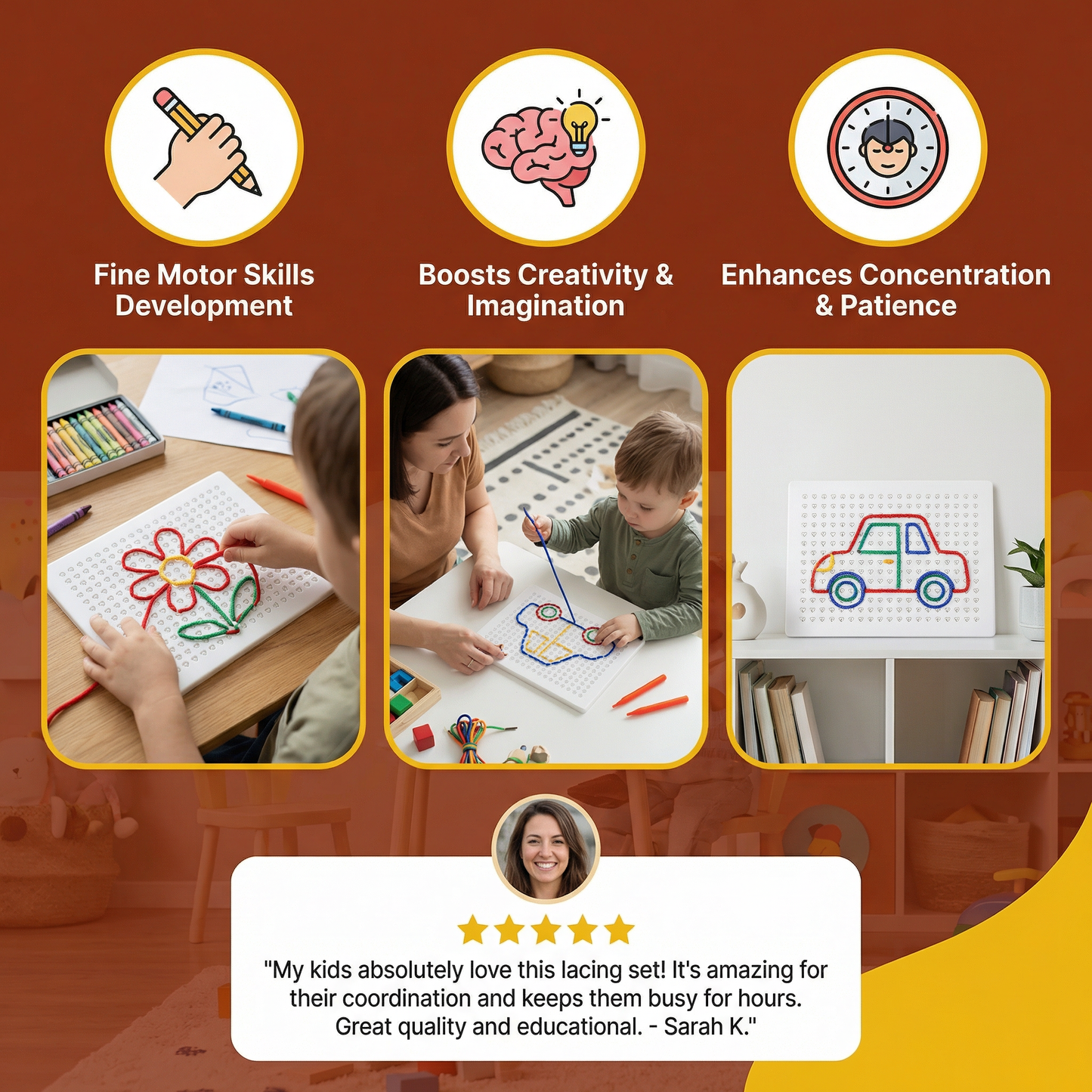 Lacing Board Toy with Lace – Creative Threading Game for Kids' Motor Skill Development