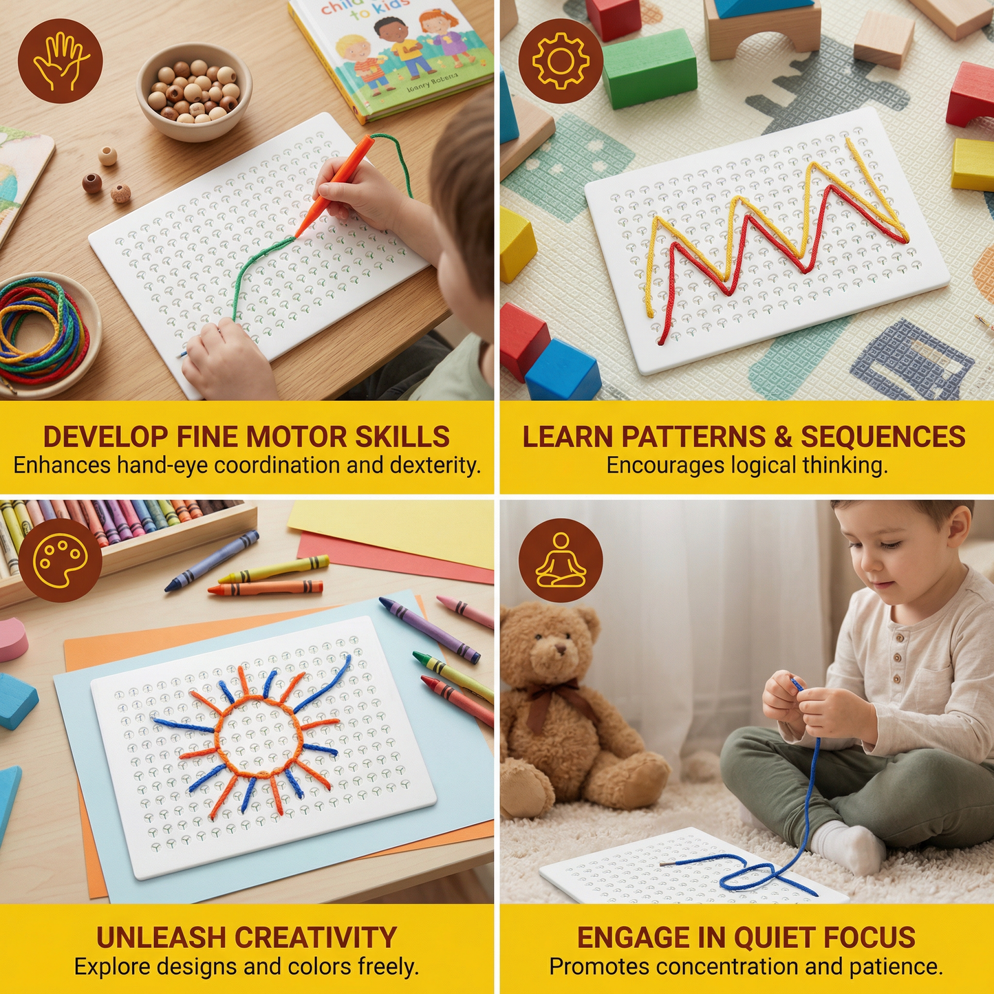 Lacing Board Toy with Lace – Creative Threading Game for Kids' Motor Skill Development