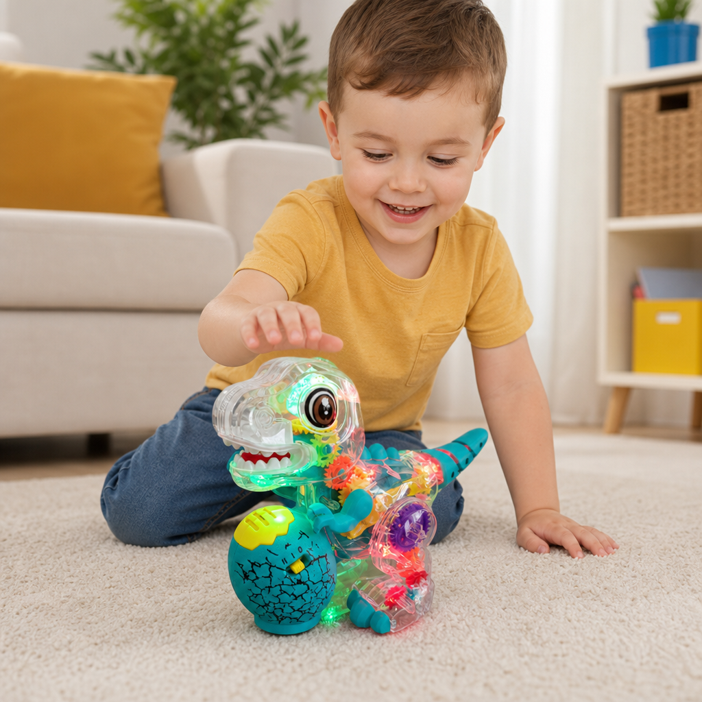 Interactive Light-Up Gear Dinosaur Toy with Music & Walking Action