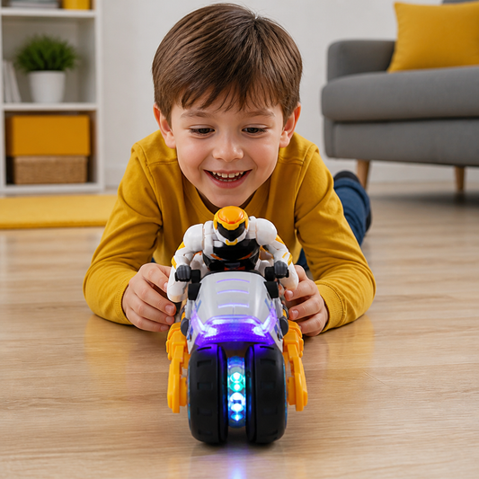 Kids Transformable Stunt Motorcycle Toy with 360 Degree Rotating Action