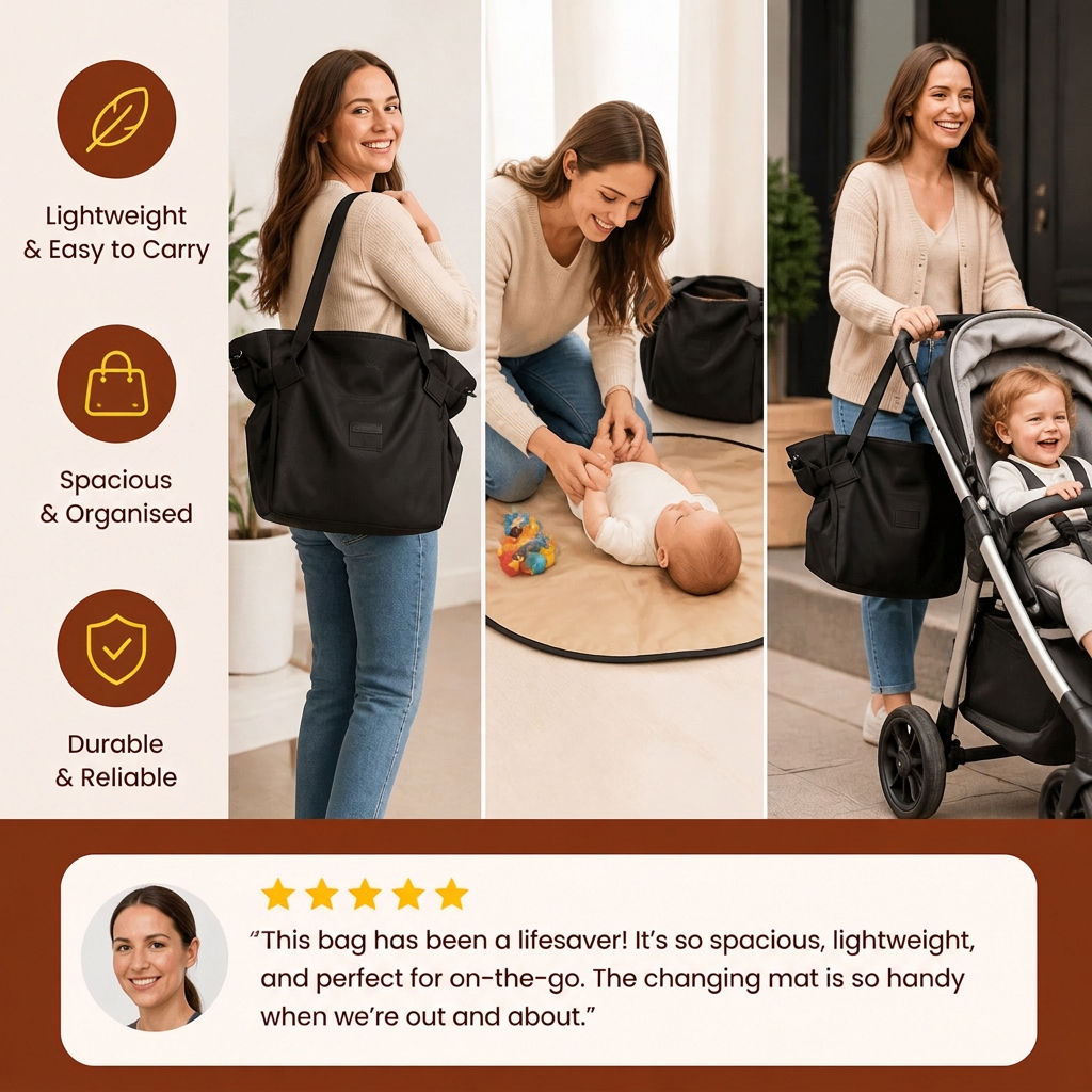 2-in-1 Folding Diaper Bag & Changing Mat – Lightweight & Spacious Travel Tote for Moms