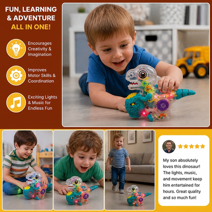 Interactive Light-Up Gear Dinosaur Toy with Music & Walking Action