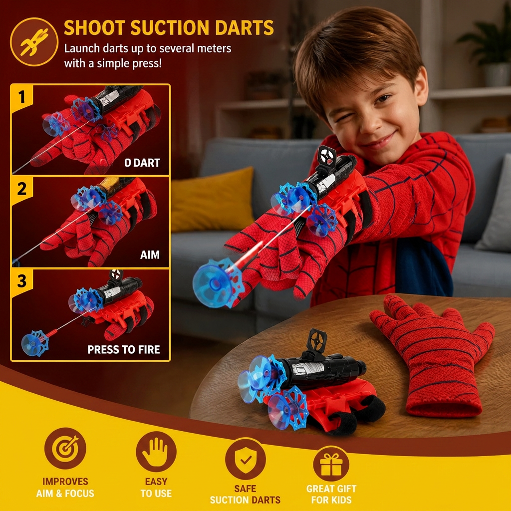 Superhero Web Launcher Glove Set – Wrist String Shooter with Suction Darts