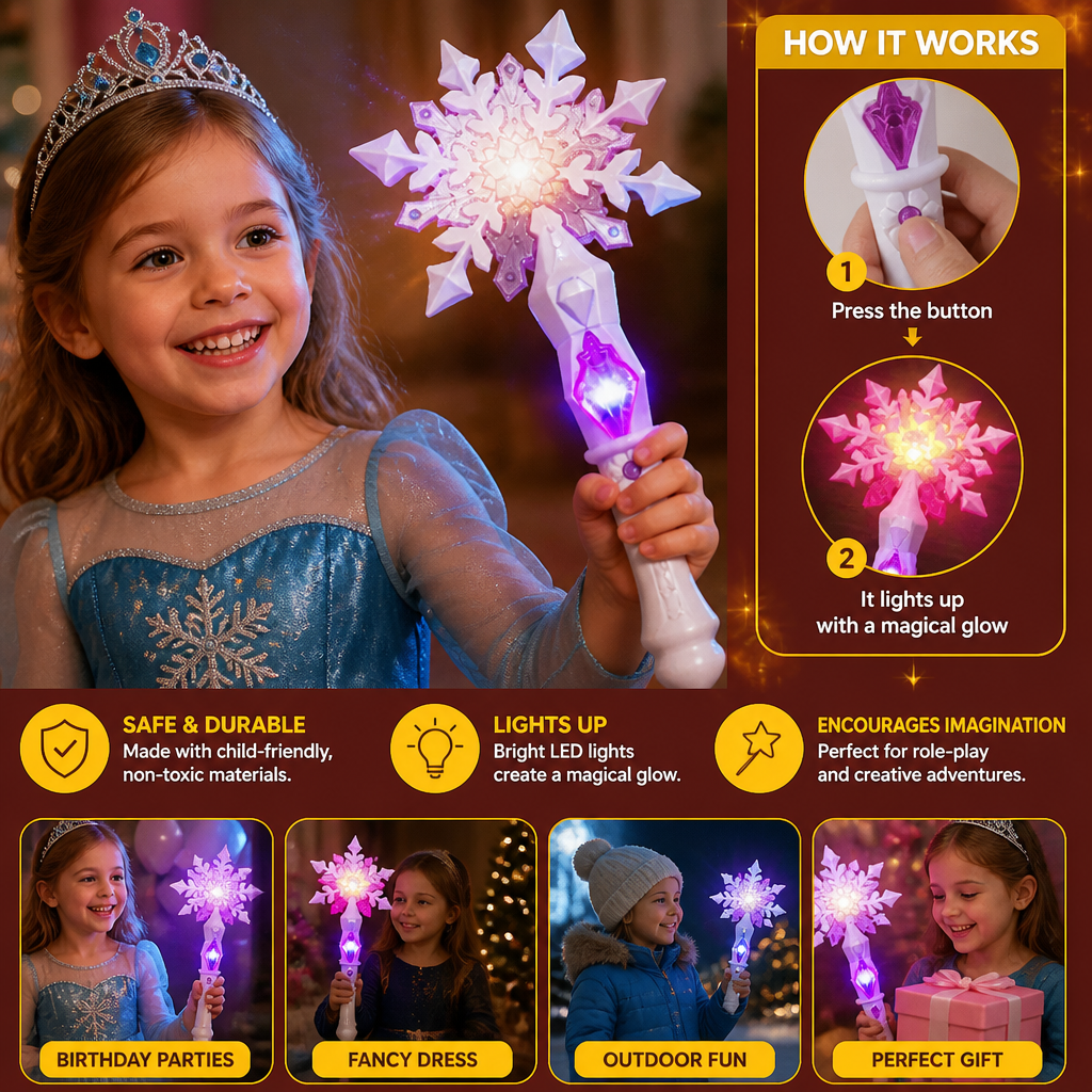 Light Up Snowflake Princess Wand Toy for Kids