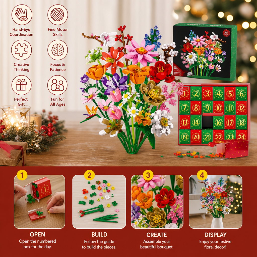 Christmas Building Block Flower Bouquet Advent Calendar