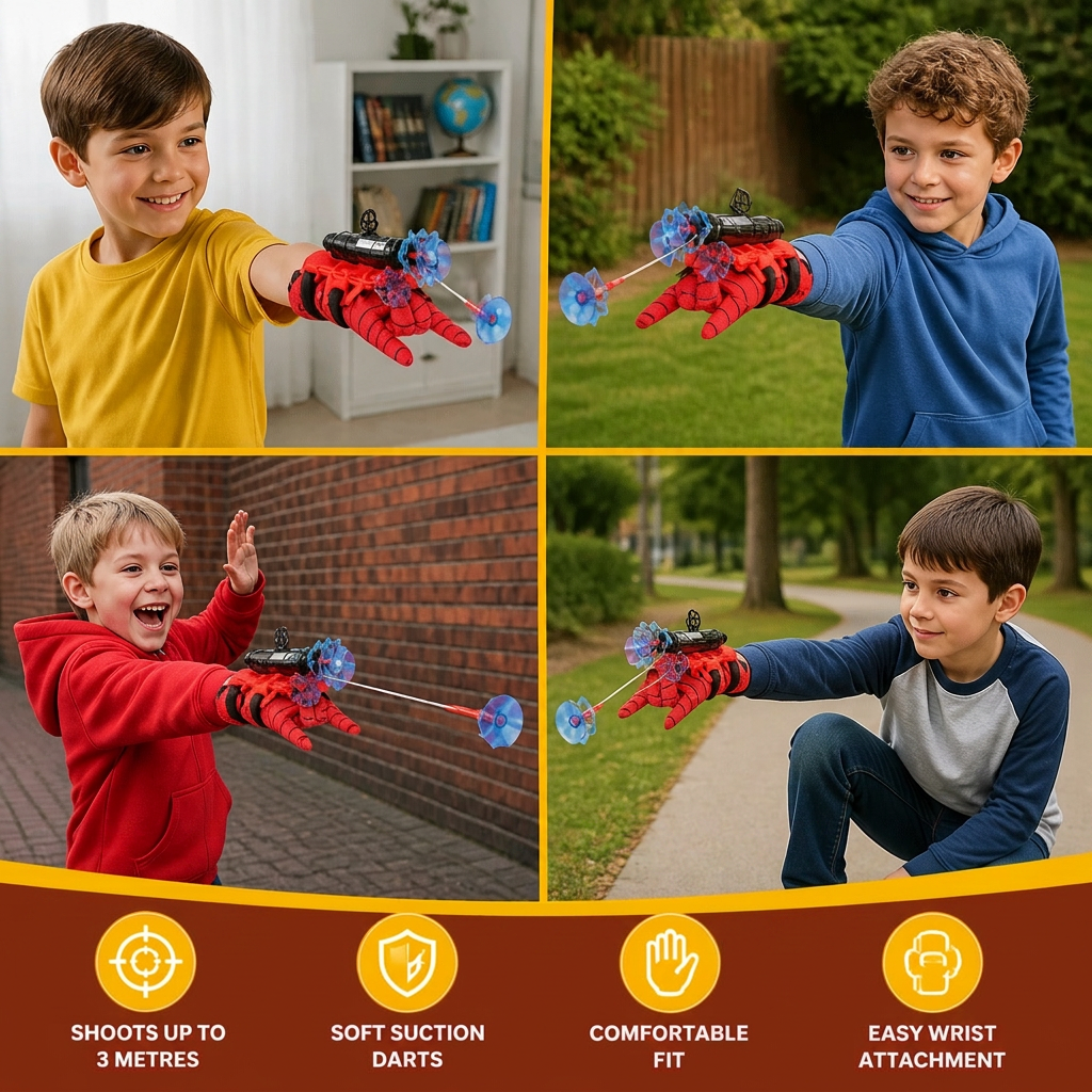 Superhero Web Launcher Glove Set – Wrist String Shooter with Suction Darts