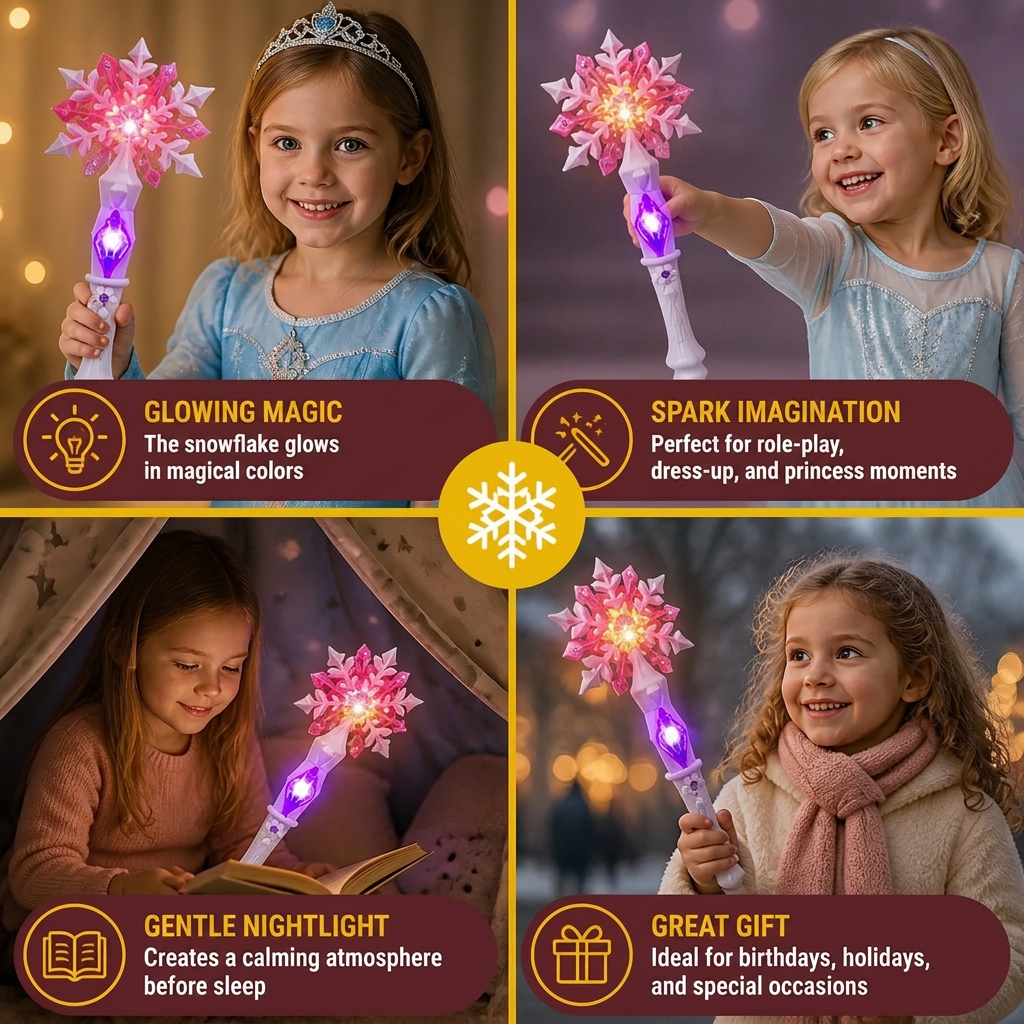 Light Up Snowflake Princess Wand Toy for Kids