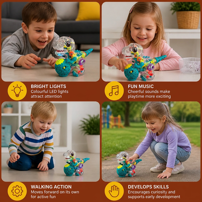Interactive Light-Up Gear Dinosaur Toy with Music & Walking Action