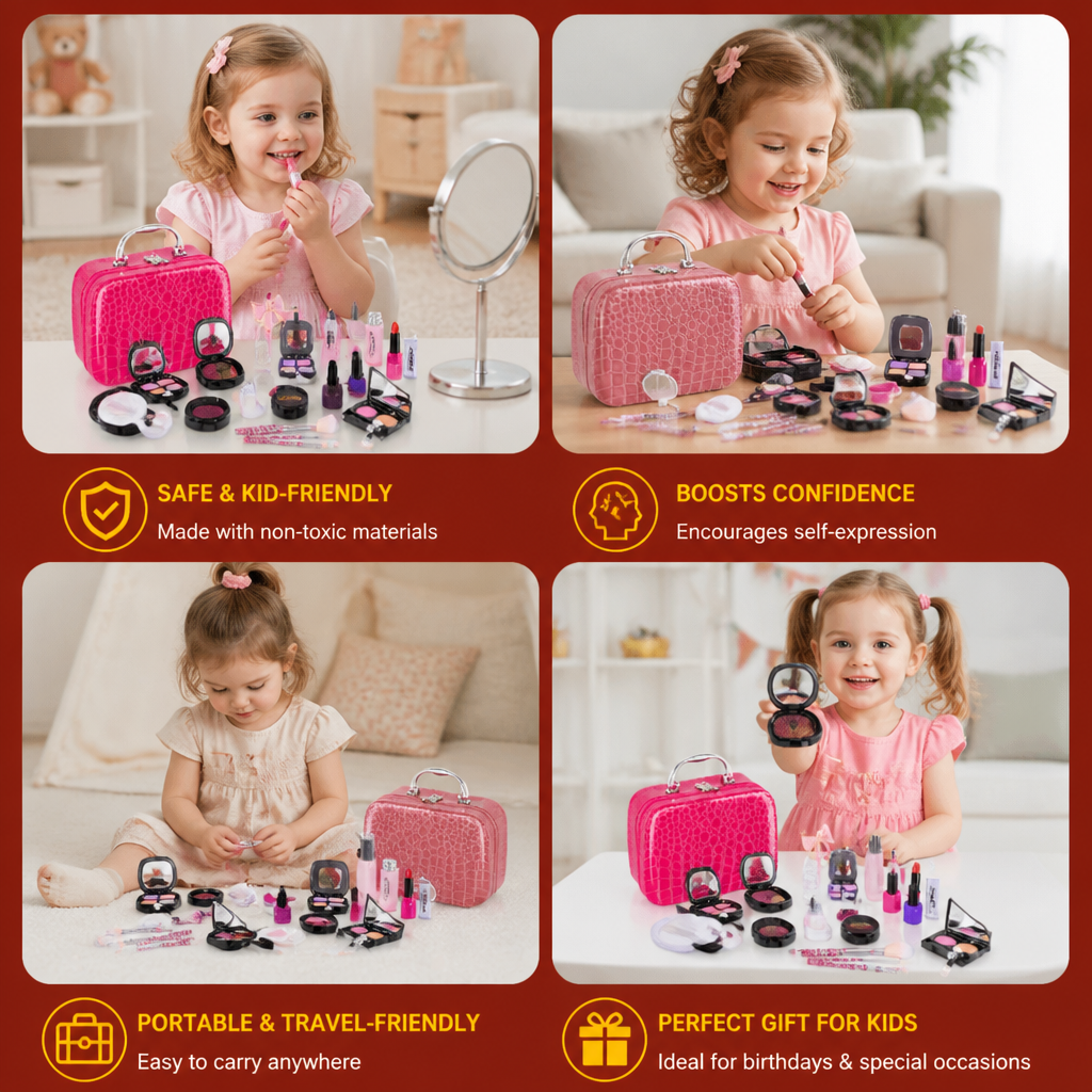 Make-up Play Set for Girls – Safe Kids Cosmetic Set with Practical Bag
