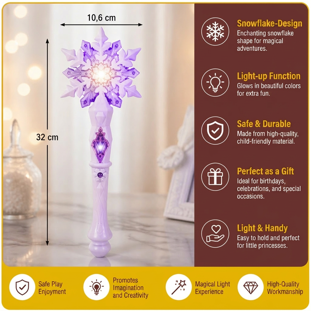 Light Up Snowflake Princess Wand Toy for Kids