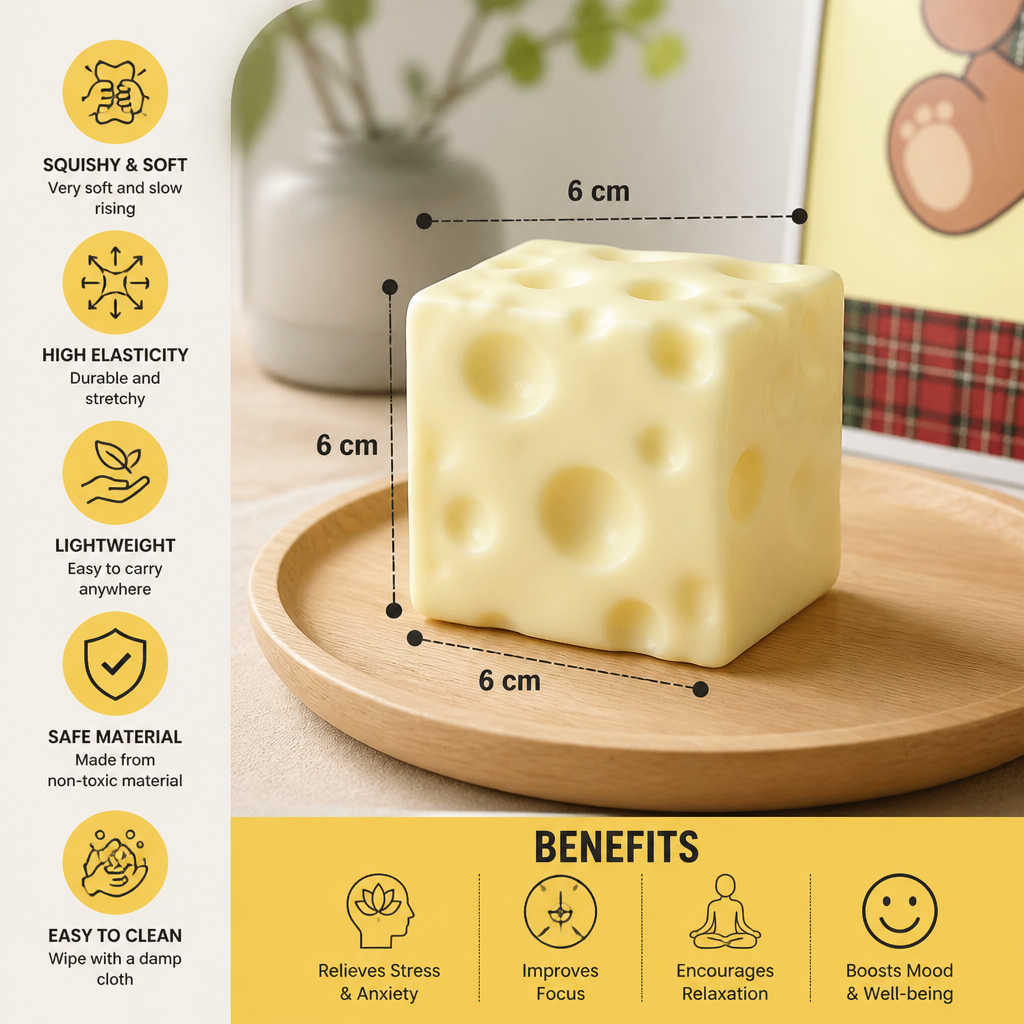 Squishy Cheese Stress Ball – Soft Moldable ASMR Fidget Toy for Stress & Anxiety Relief