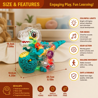Interactive Light-Up Gear Dinosaur Toy with Music & Walking Action
