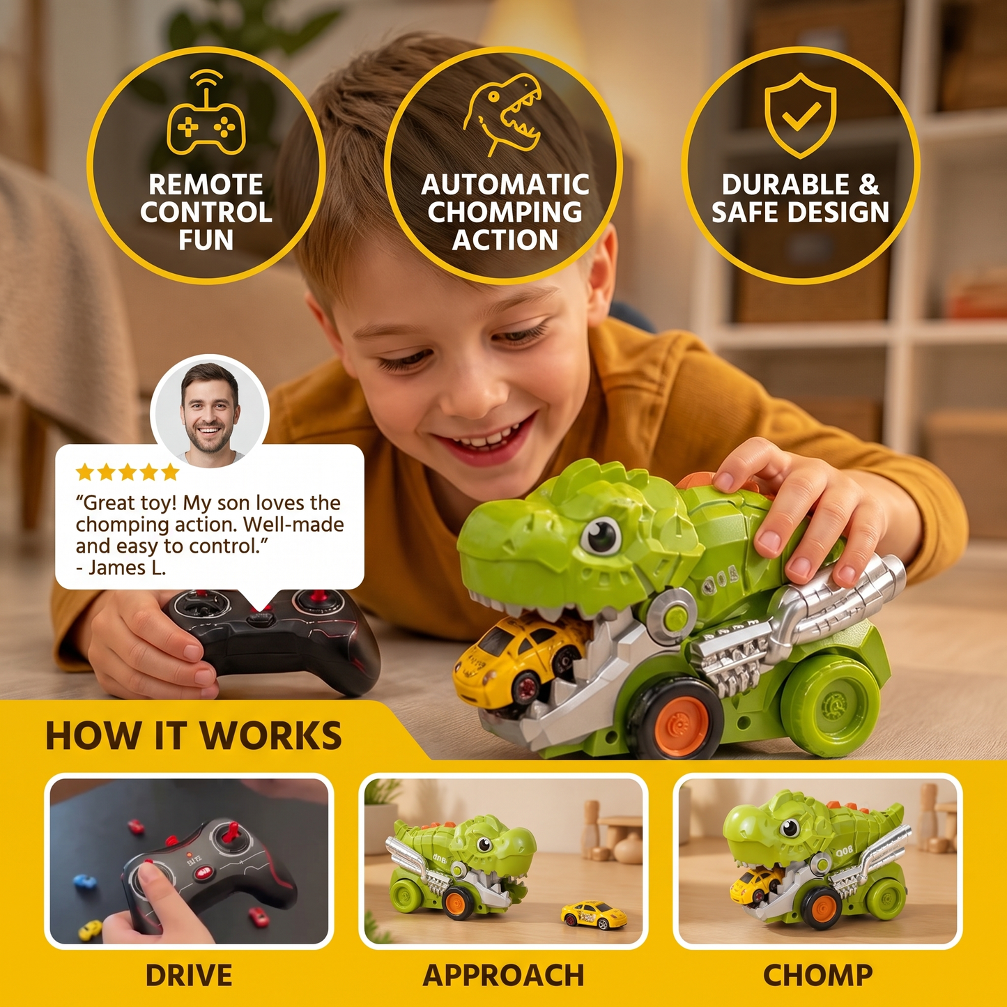 Remote Control Dino Car Chomper Truck