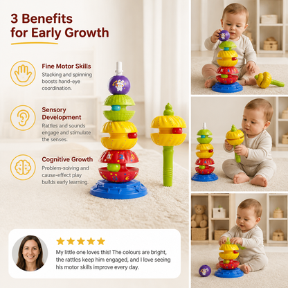2-in-1 Interactive Rotating Stack & Ball Drop Tower with Rattle for Kids