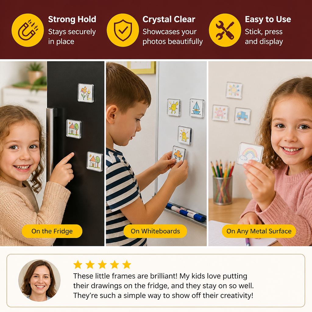 Clear Acrylic Magnetic Photo Frames with Adhesive Backing