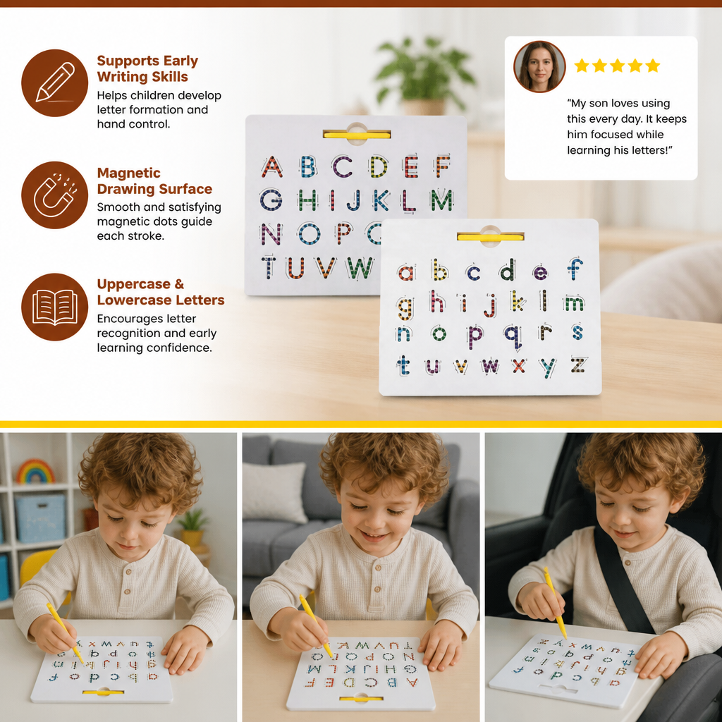2-in-1 Magnetic Letter Tracing Board for Uppercase & Lowercase Writing Practice
