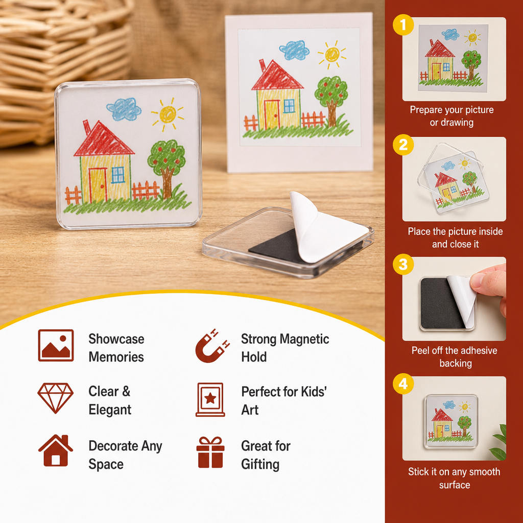 Clear Acrylic Magnetic Photo Frames with Adhesive Backing