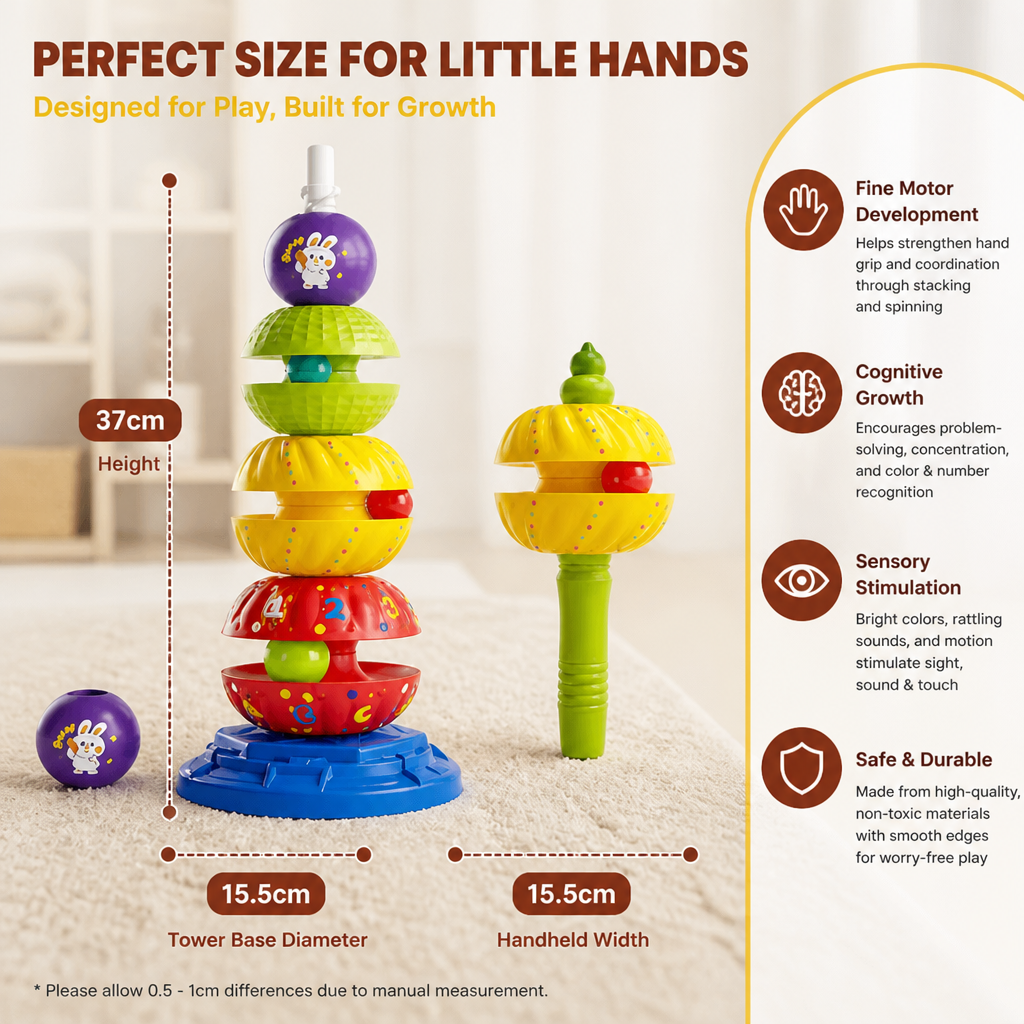 2-in-1 Interactive Rotating Stack & Ball Drop Tower with Rattle for Kids
