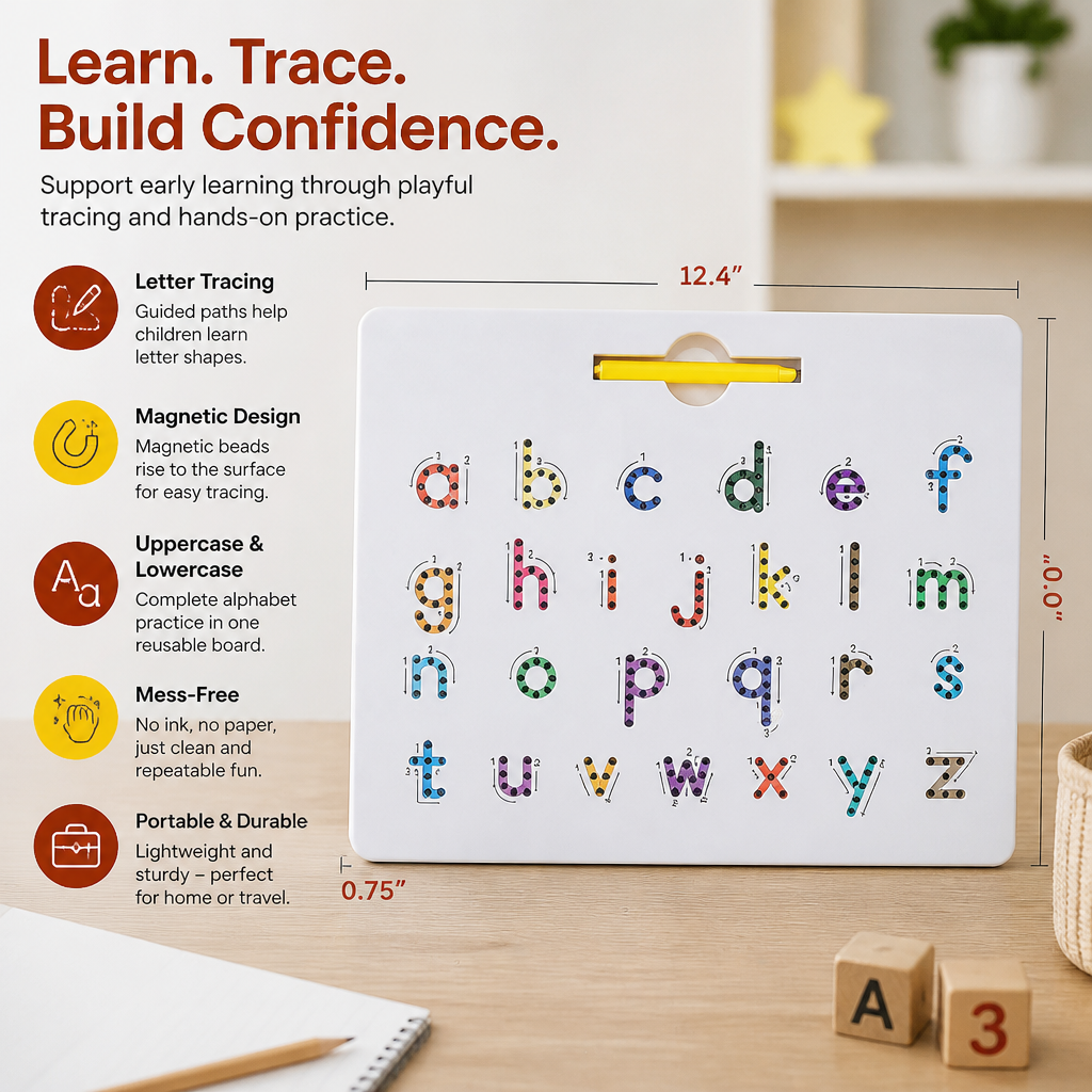 2-in-1 Magnetic Letter Tracing Board for Uppercase & Lowercase Writing Practice