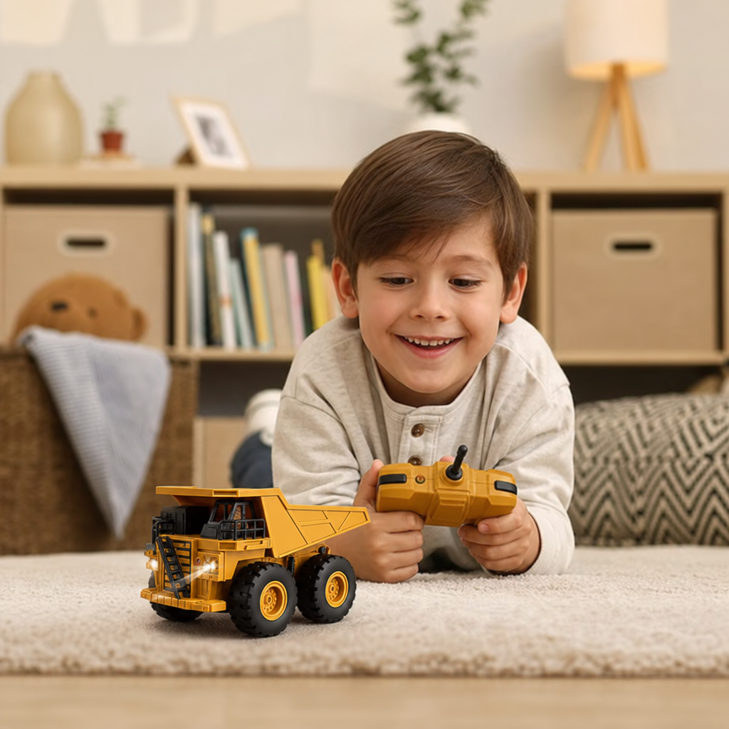 Remote-Controlled Dump Truck with Lights – Construction Vehicle Toy