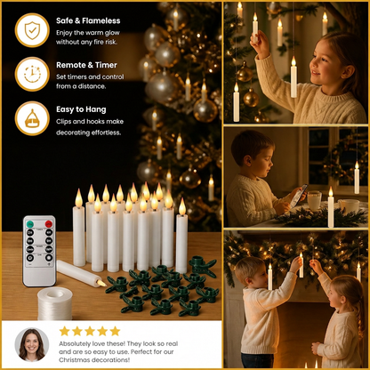 Magic Wand-Controlled Floating LED Candles with Hanging Hooks