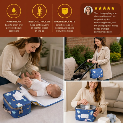 3in1 Stroller Organizer Bag – Waterproof Diaper Caddy with Insulated Pockets