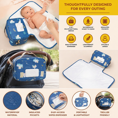 3in1 Stroller Organizer Bag – Waterproof Diaper Caddy with Insulated Pockets