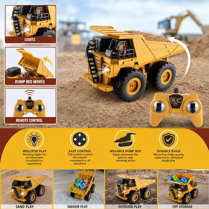 Remote-Controlled Dump Truck with Lights – Construction Vehicle Toy