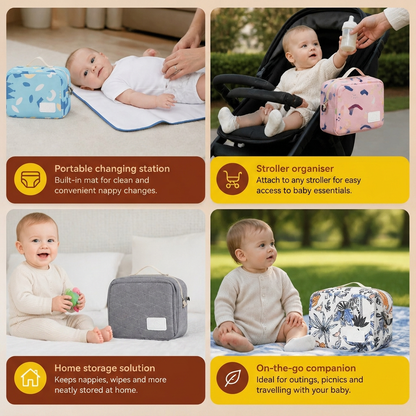 3in1 Stroller Organizer Bag – Waterproof Diaper Caddy with Insulated Pockets