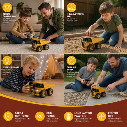 Remote-Controlled Dump Truck with Lights – Construction Vehicle Toy