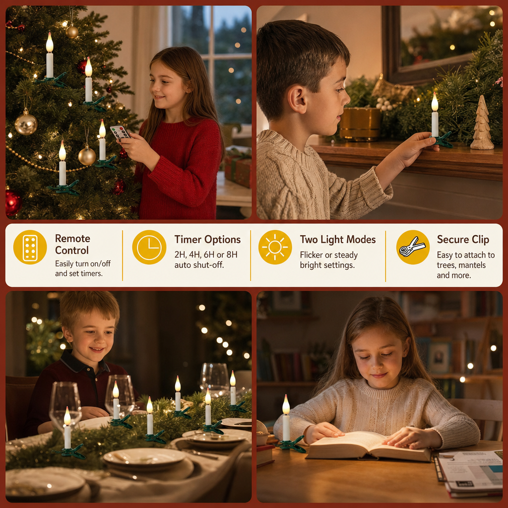Magic Wand-Controlled Floating LED Candles with Hanging Hooks