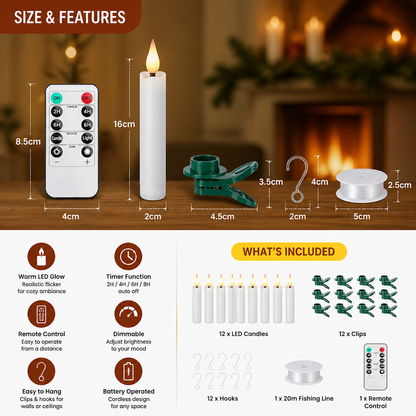 Magic Wand-Controlled Floating LED Candles with Hanging Hooks