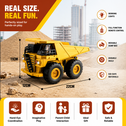 Remote-Controlled Dump Truck with Lights – Construction Vehicle Toy