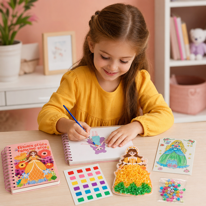 4-in-1 Fairy Princess Diamond Painting, Poke-In, Embroidery & Watercolor Art Kit for Kids