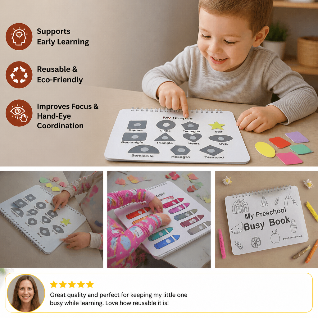 Montessori Busy Book – Reusable Preschool Learning Activity Book