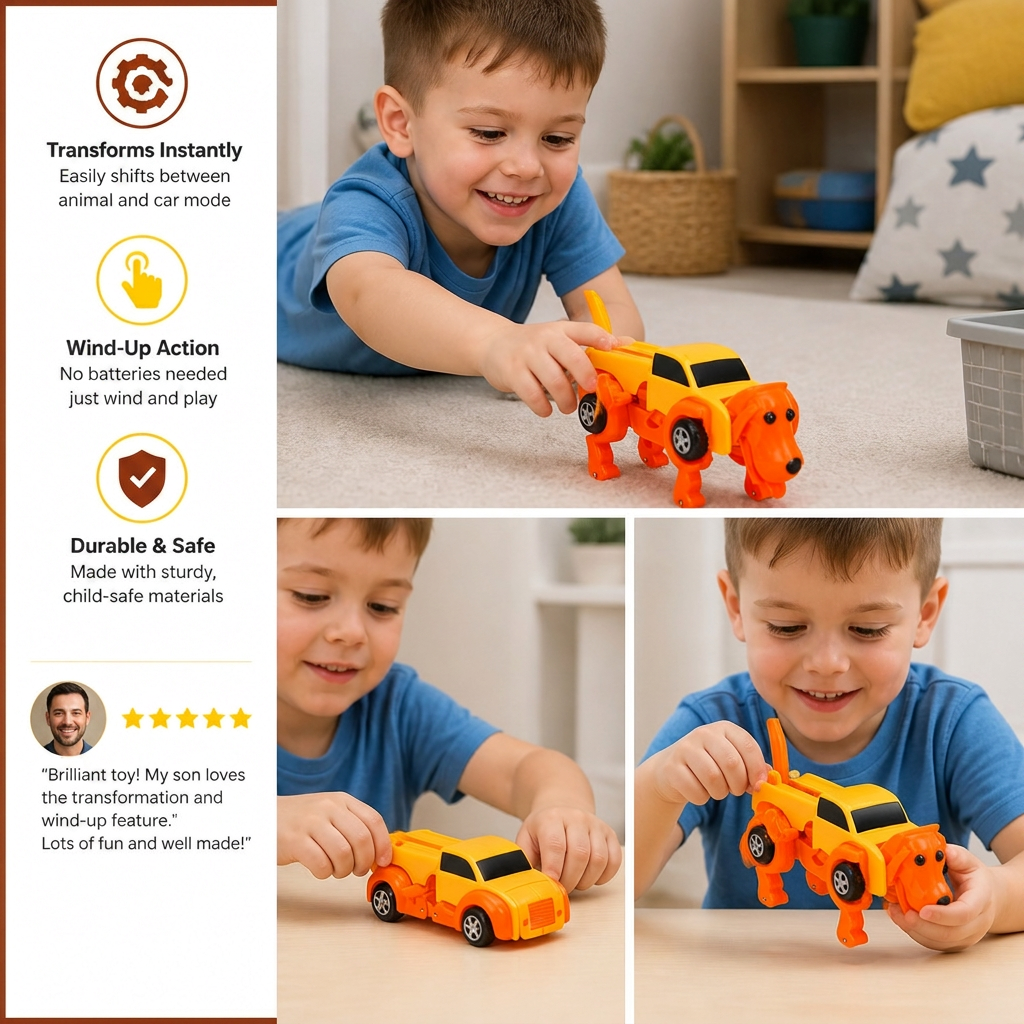 Wind-Up Transforming Animal Car Toy