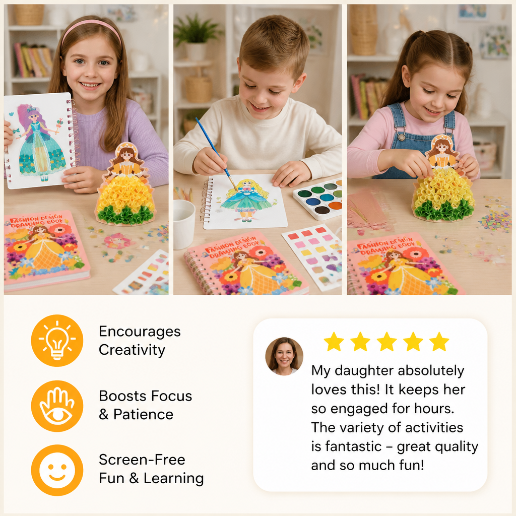 4-in-1 Fairy Princess Diamond Painting, Poke-In, Embroidery & Watercolor Art Kit for Kids