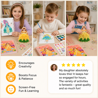 4-in-1 Fairy Princess Diamond Painting, Poke-In, Embroidery & Watercolor Art Kit for Kids