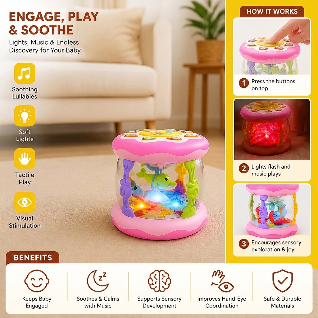Interactive Musical Toy with Lights – Montessori Sensory & Soothing Lullaby Toy