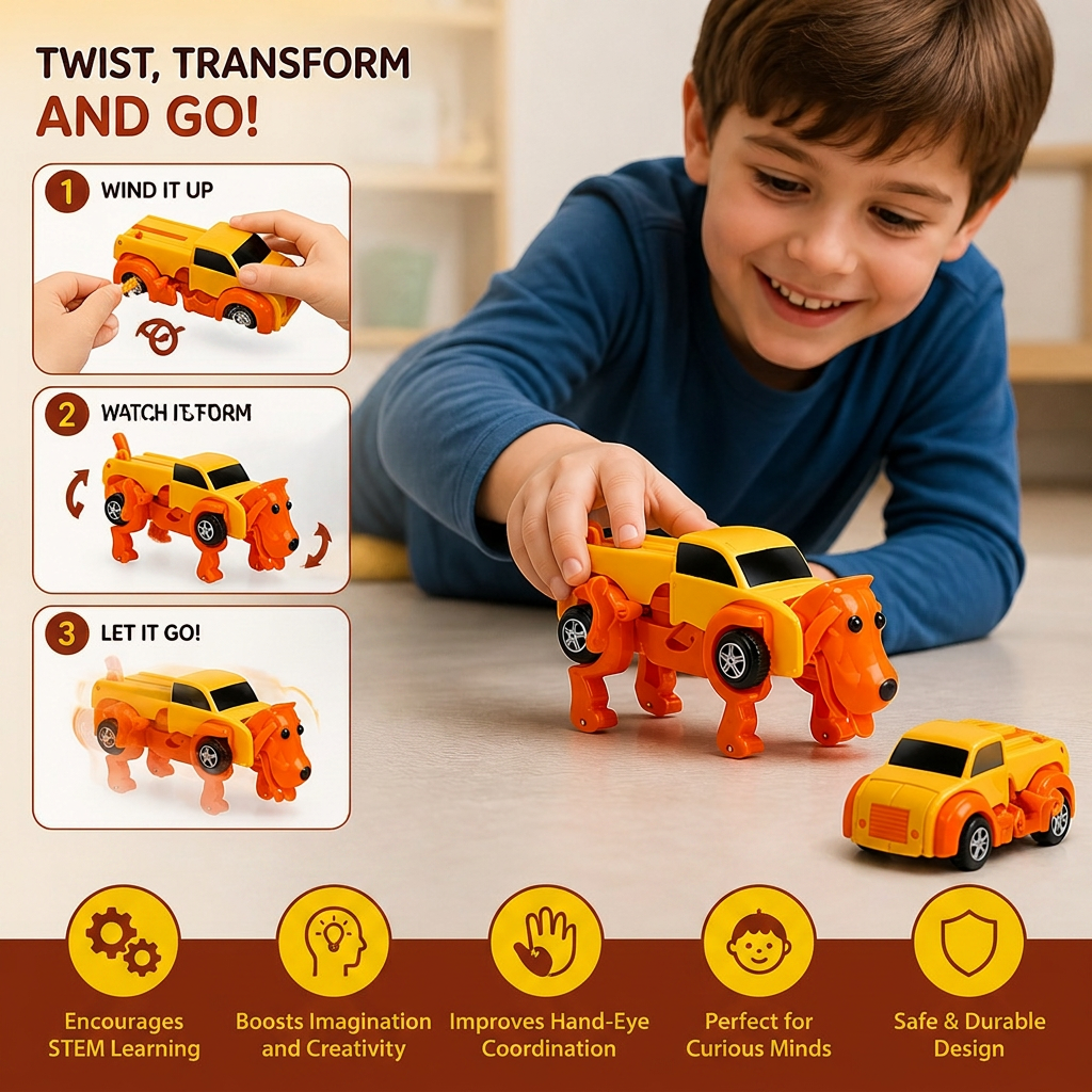 Wind-Up Transforming Animal Car Toy