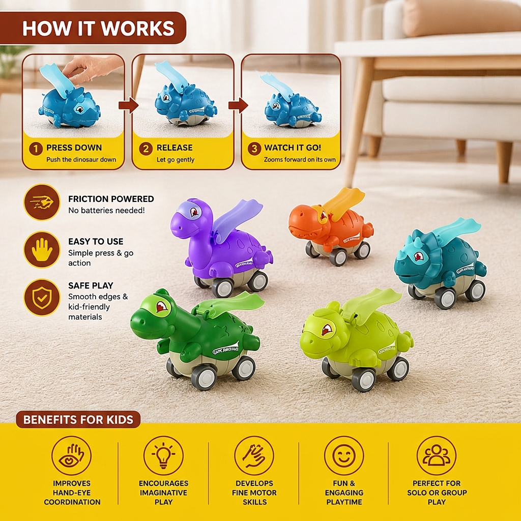 Press & Go Dinosaur Cars – Rolling Dinosaur Toys for Kids