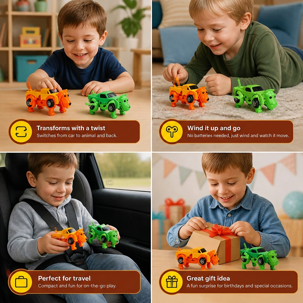 Wind-Up Transforming Animal Car Toy