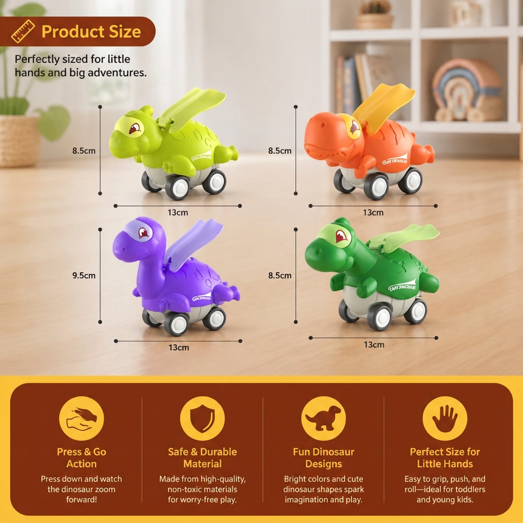 Press & Go Dinosaur Cars – Rolling Dinosaur Toys for Kids