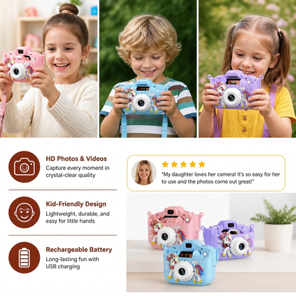 Rechargeable Kids’ Digital Camera with Selfie Mode, HD Video & Silicone Case