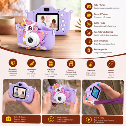 Rechargeable Kids’ Digital Camera with Selfie Mode, HD Video & Silicone Case