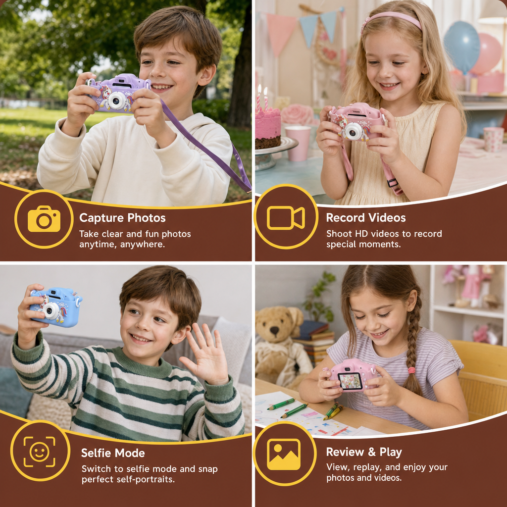 Rechargeable Kids’ Digital Camera with Selfie Mode, HD Video & Silicone Case