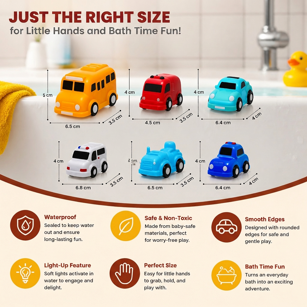Light-Up Bath Toy Car Set – Water-Activated Baby Bath Toys