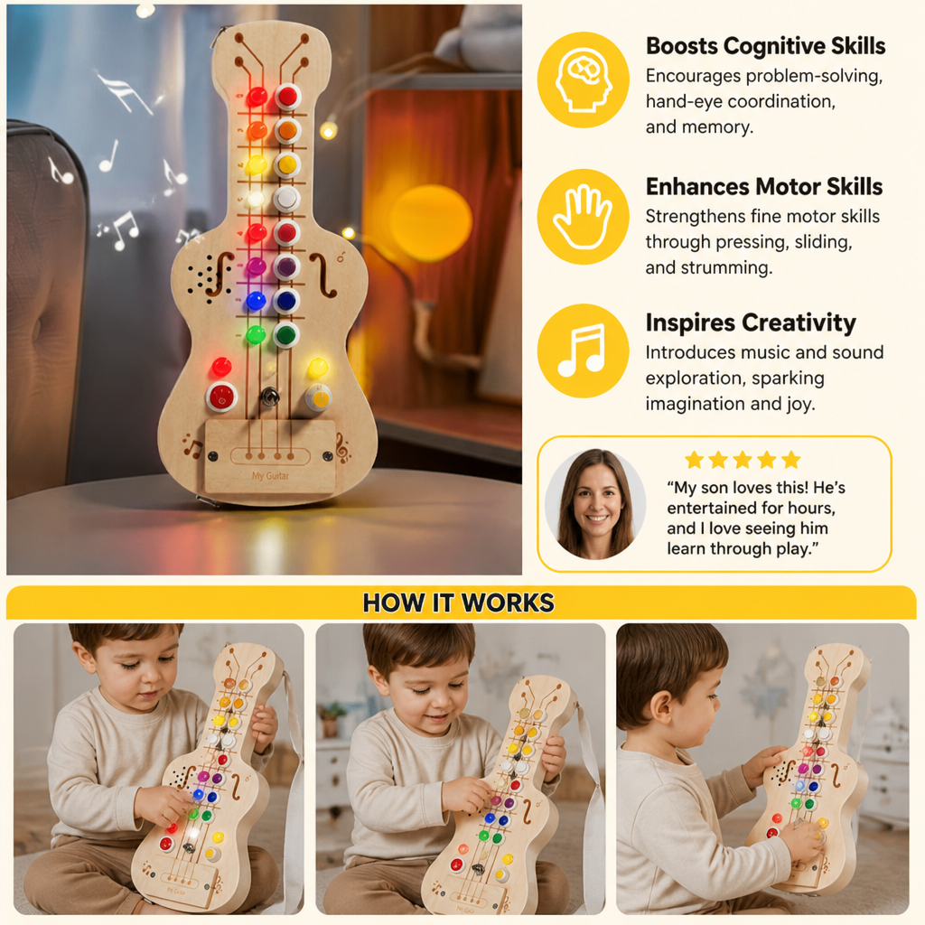 Wooden Light & Sound Guitar Busy Board